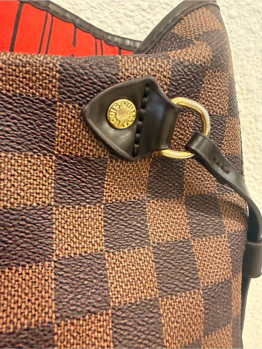 Louis Vuitton Brown Checkered Tote with Red Interior - Picture 12 of 15